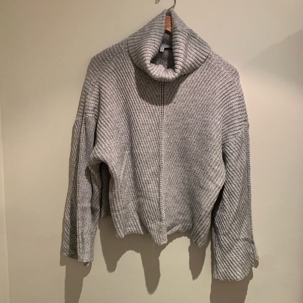 Cupcakes & Cashmere Gray Neck Sweater TurtleNeck Preppy Chunky Coquette Ribbed